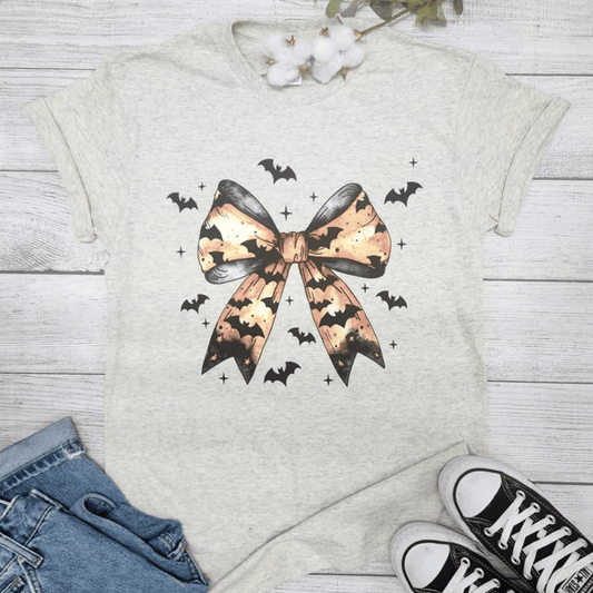 Envy Stylz Boutique Women - Apparel - Shirts - T-Shirts Halloween Ribbon Bow with Bats Graphic T-shirt