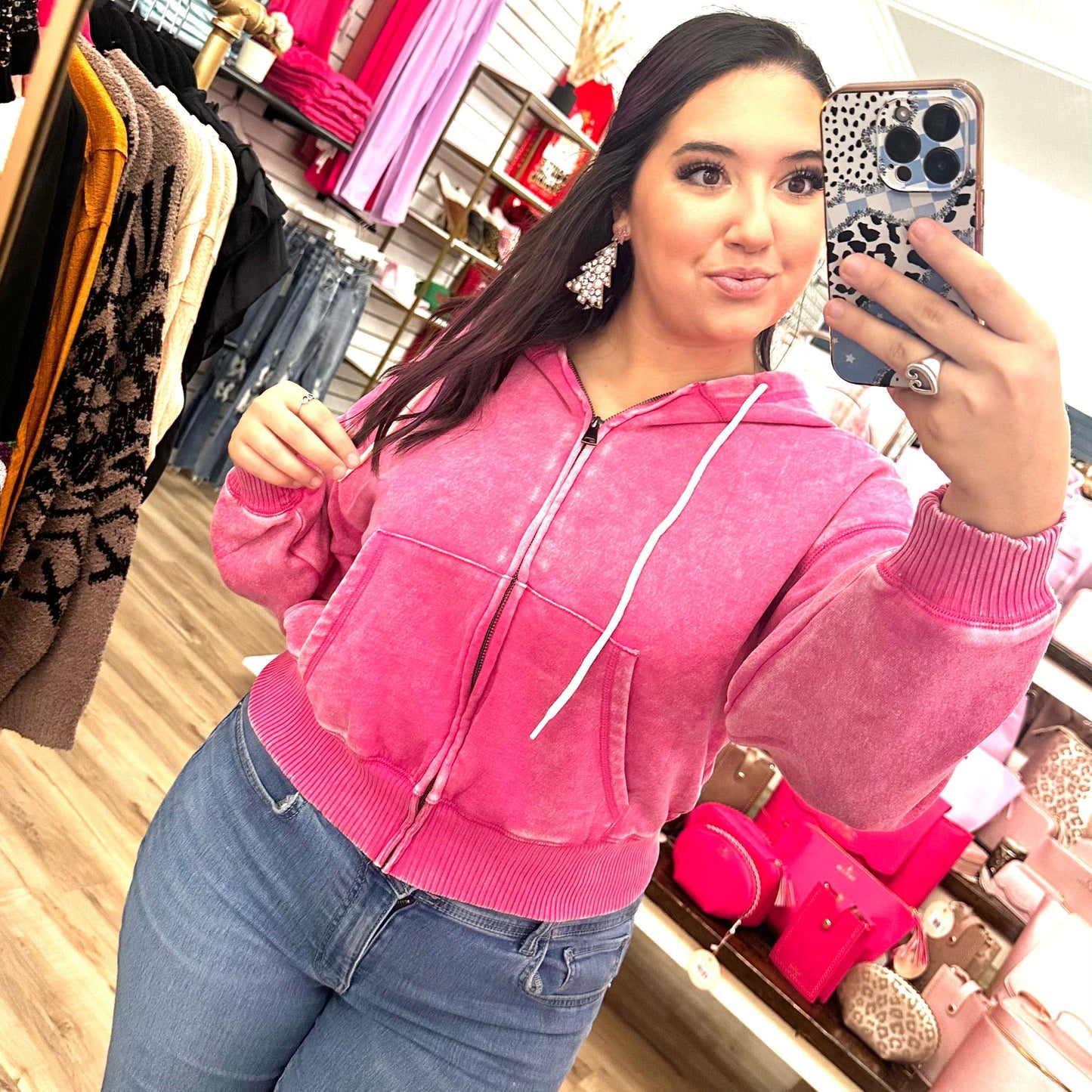 Envy Stylz Boutique Women - Apparel - Shirts - T-Shirts Hot Pink Cropped Zip Hoodie