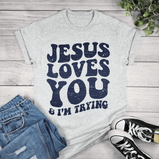 Envy Stylz Boutique Women - Apparel - Shirts - T-Shirts Jesus Loves You and I'm Trying Graphic T-shirt