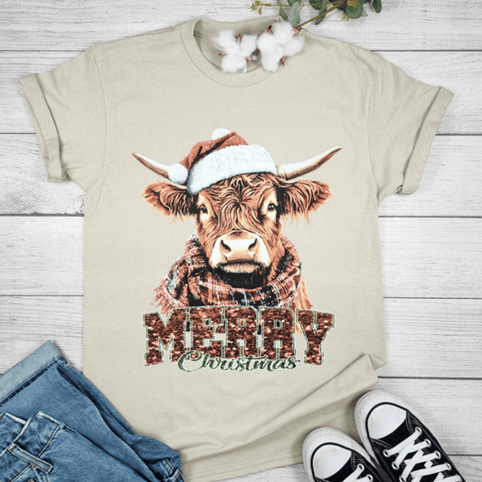 Envy Stylz Boutique Women - Apparel - Shirts - T-Shirts MERRY CHRISTMAS HIGHLAND COW Graphic T-shirt