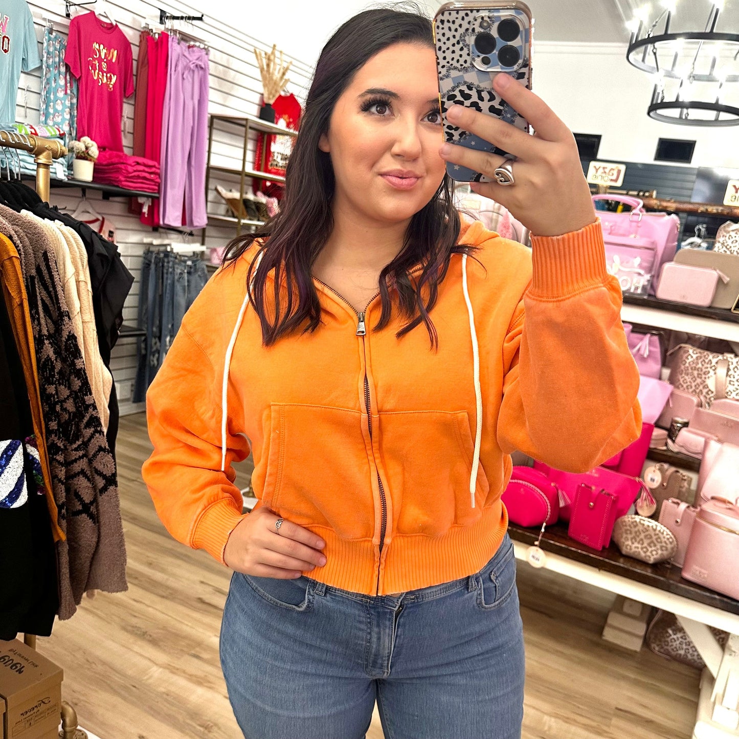 Envy Stylz Boutique Women - Apparel - Shirts - T-Shirts Orange Cropped Zip Hoodie