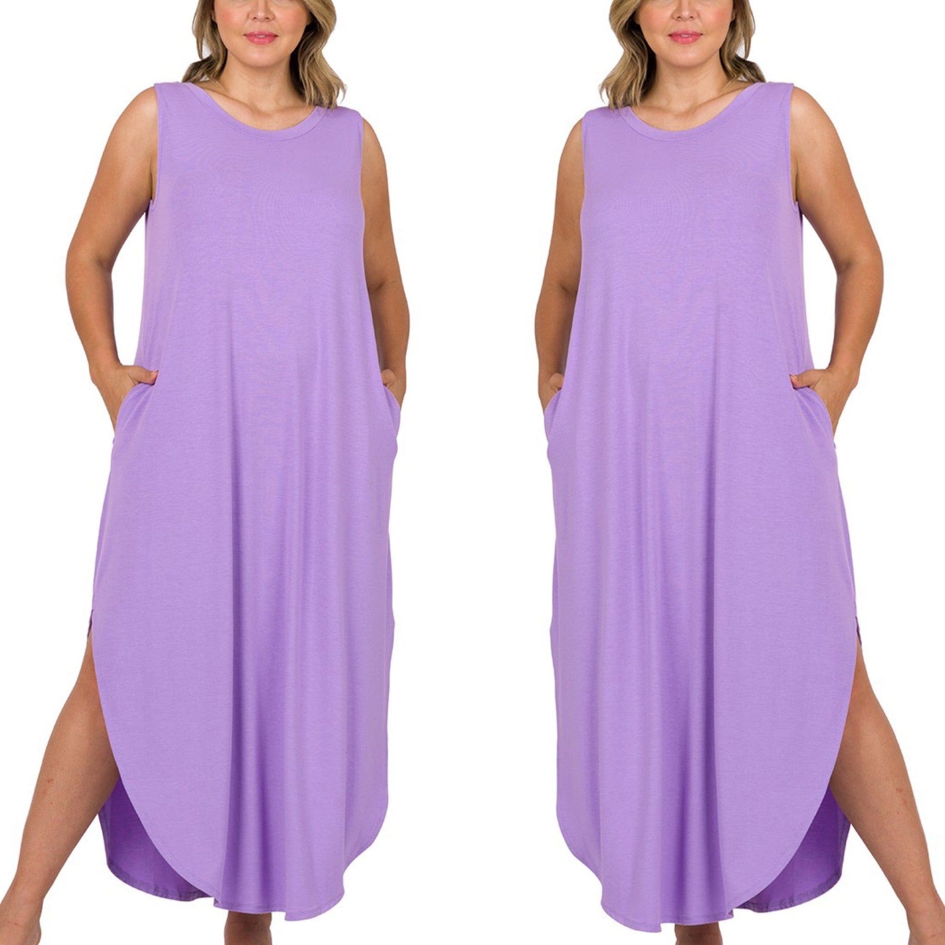 Envy Stylz Boutique Women - Apparel - Shirts - T-Shirts Plus Sleeveless Maxi Dress Side Slits Pockets