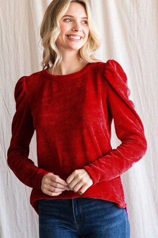 Envy Stylz Boutique Women - Apparel - Shirts - T-Shirts Red Chenille Puff Sleeve Top