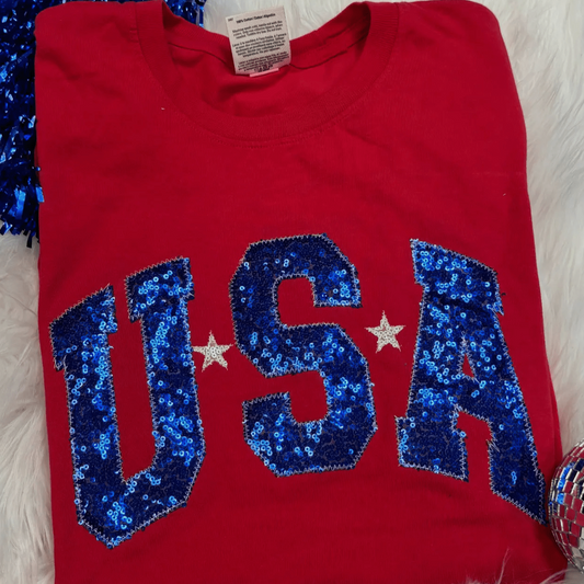Envy Stylz Boutique Women - Apparel - Shirts - T-Shirts Red USA Sequin Graphic Tee