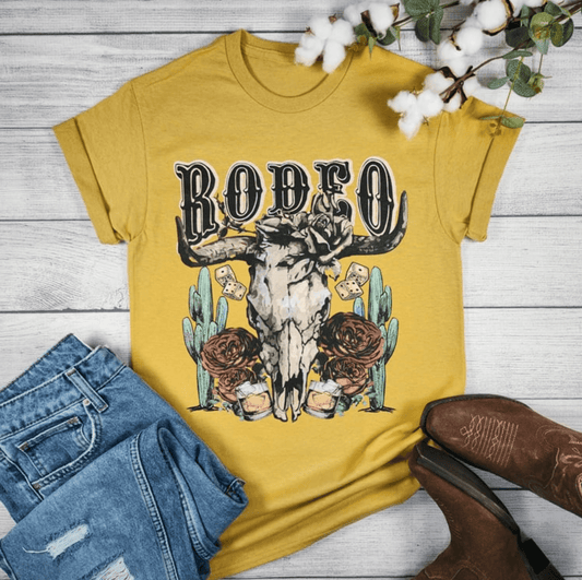Envy Stylz Boutique Women - Apparel - Shirts - T-Shirts Rodeo Cow Skull Rosses Graphic T-shirt