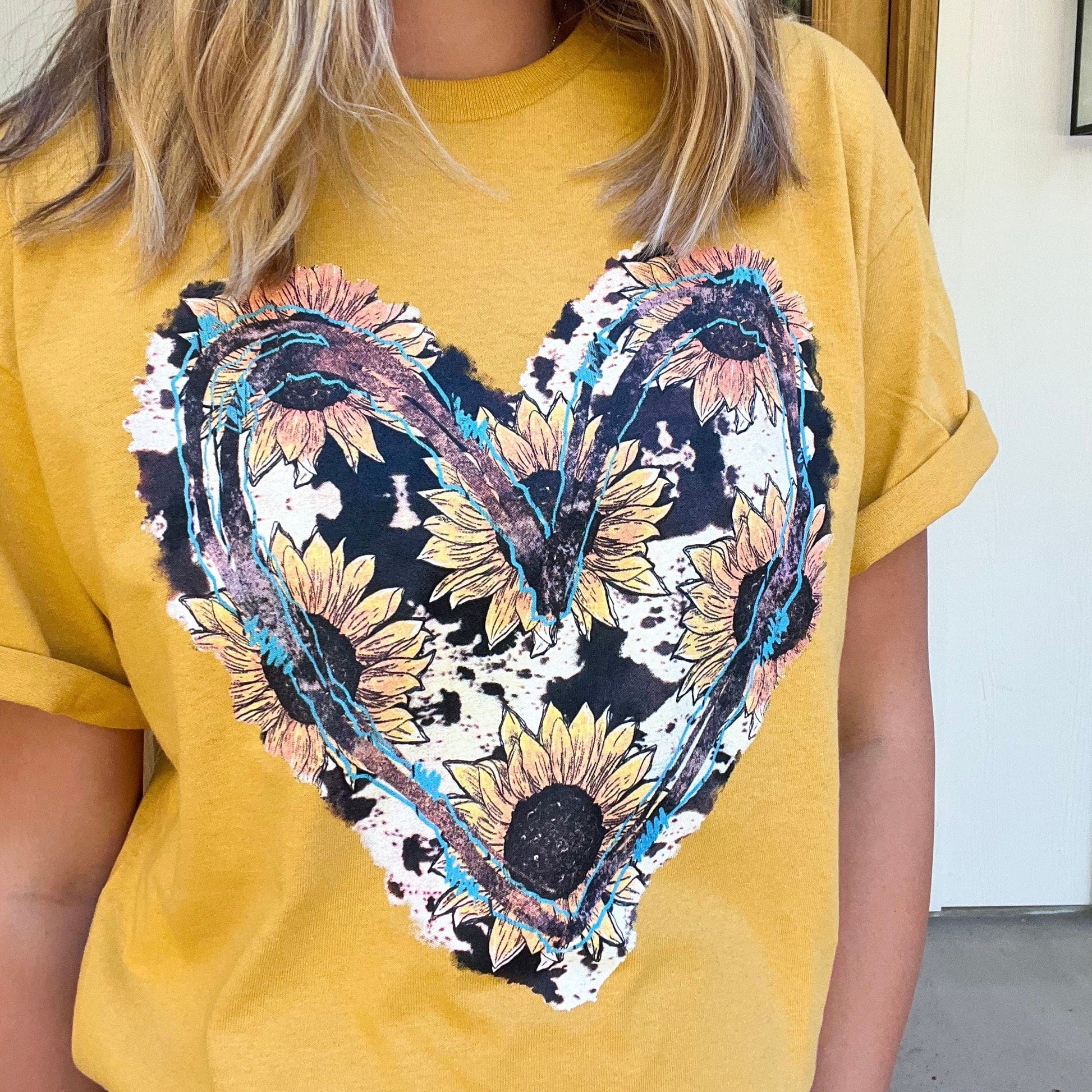 Envy Stylz Boutique Women - Apparel - Shirts - T-Shirts Sunflower and Turquoise Heart Graphic Tee