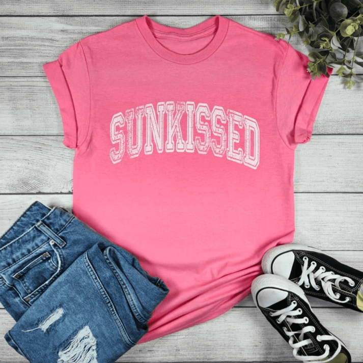 Sunkissed with White Letters Graphic Tshirt Envy Stylz Boutique