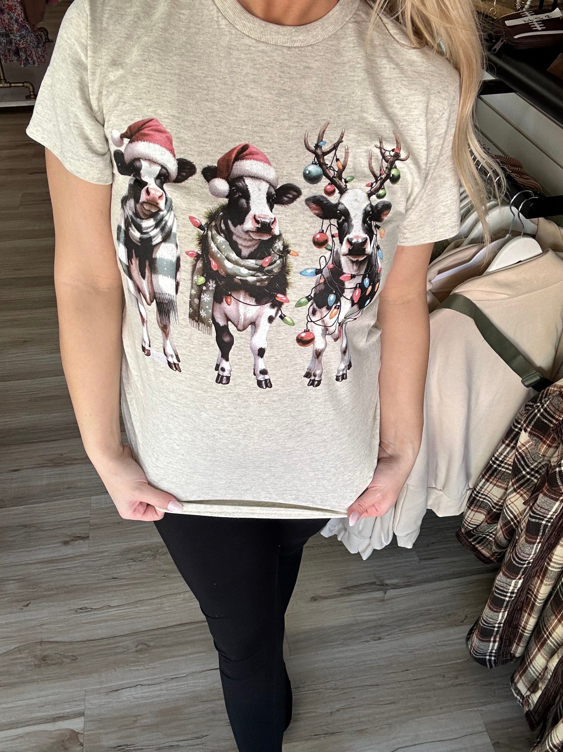 Envy Stylz Boutique Women - Apparel - Shirts - T-Shirts THREE COWS CHRISTMAS LIGHTS Graphic T-shirt