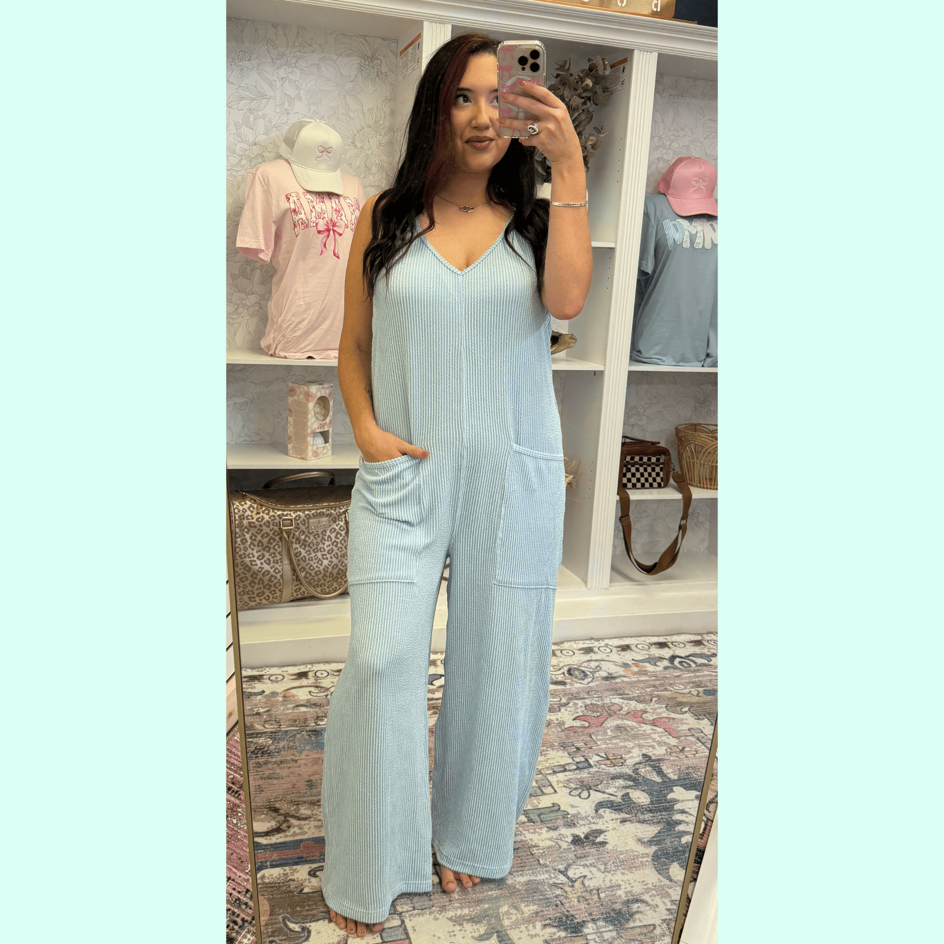Envy Stylz Wholesale Women - Apparel - Shirts - Jumpsuit Simply Southern Ice Blue Jumpsuit