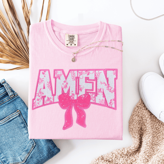 Envy Stylz Wholesale Women - Apparel - Shirts - T-Shirts Amen (Pink) Chenille Patch Graphic Tee