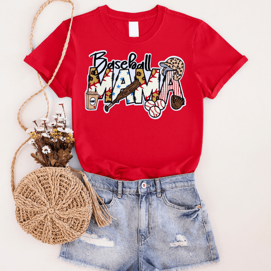 Envy Stylz Wholesale Women - Apparel - Shirts - T-Shirts Baseball Mama Chenille Patch Graphic Tee