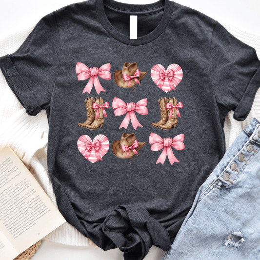 Envy Stylz Wholesale Women - Apparel - Shirts - T-Shirts Boot Bow and Heart Graphic Tee