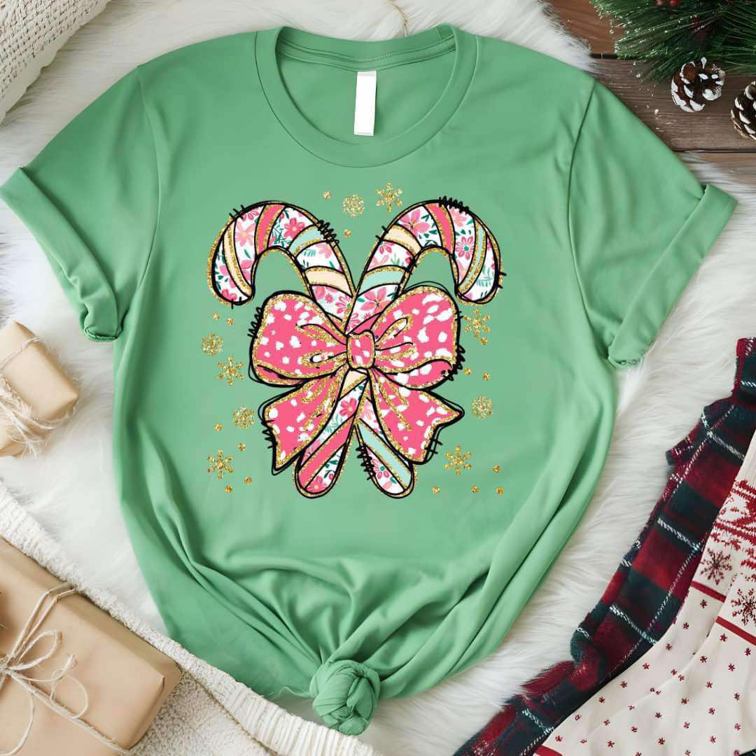 Envy Stylz Wholesale Women - Apparel - Shirts - T-Shirts Candy Cane Bow Graphic Tee