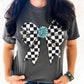 Envy Stylz Wholesale Women - Apparel - Shirts - T-Shirts Checkered Bow with Turquoise Gem Graphic Tee