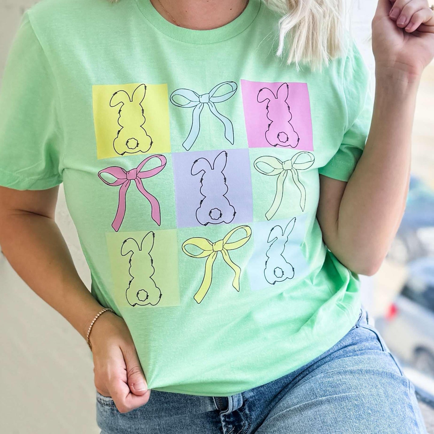 Envy Stylz Wholesale Women - Apparel - Shirts - T-Shirts Colorful Bunnies And Bows Graphic Tee