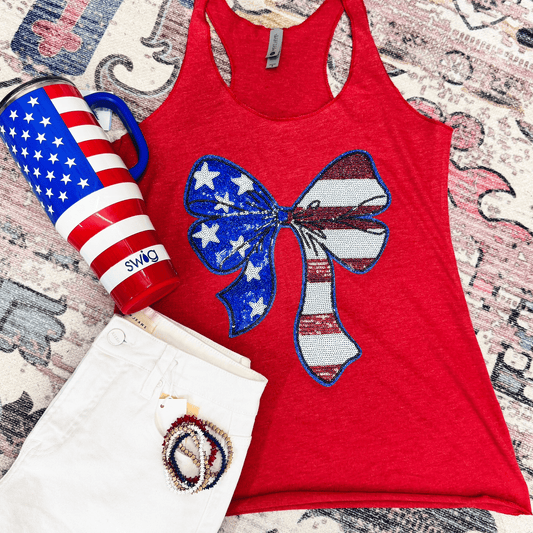 Envy Stylz Wholesale Women - Apparel - Shirts - T-Shirts Flag Bow Glitter Sequin Tank
