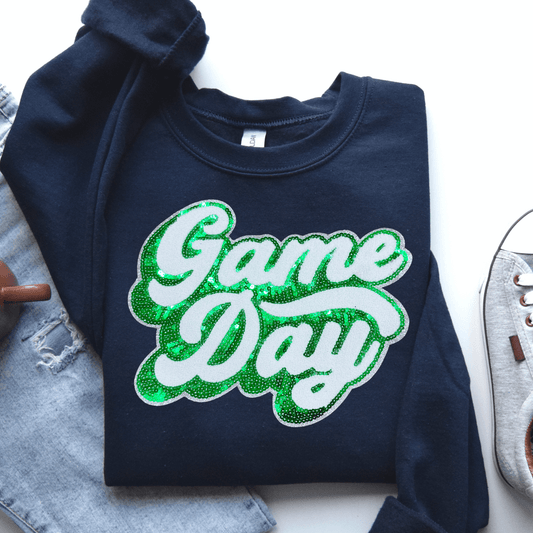 Envy Stylz Wholesale Women - Apparel - Shirts - T-Shirts Green Sequin Game Day Patch Sweatshirt