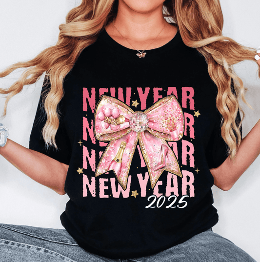 Envy Stylz Wholesale Women - Apparel - Shirts - T-Shirts Happy New Year Champagne Bow Graphic Tee