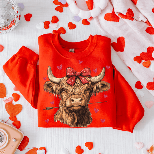 Envy Stylz Wholesale Women - Apparel - Shirts - T-Shirts Highland Cow with Bow Sweatshirt