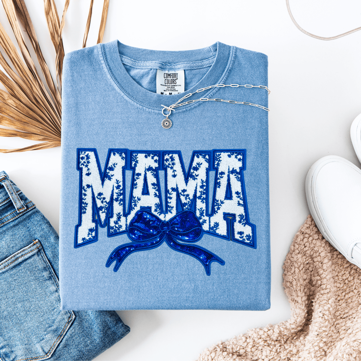 Envy Stylz Wholesale Women - Apparel - Shirts - T-Shirts Mama (Blue) Chenille Patch Graphic Tee