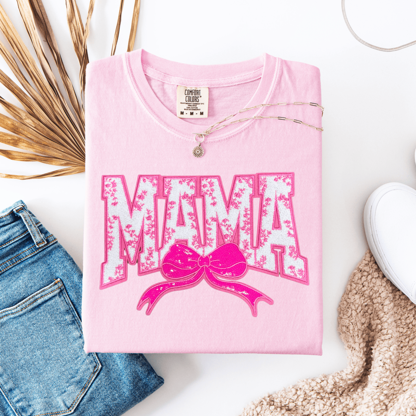 Envy Stylz Wholesale Women - Apparel - Shirts - T-Shirts Mama (Pink) Chenille Patch Graphic Tee