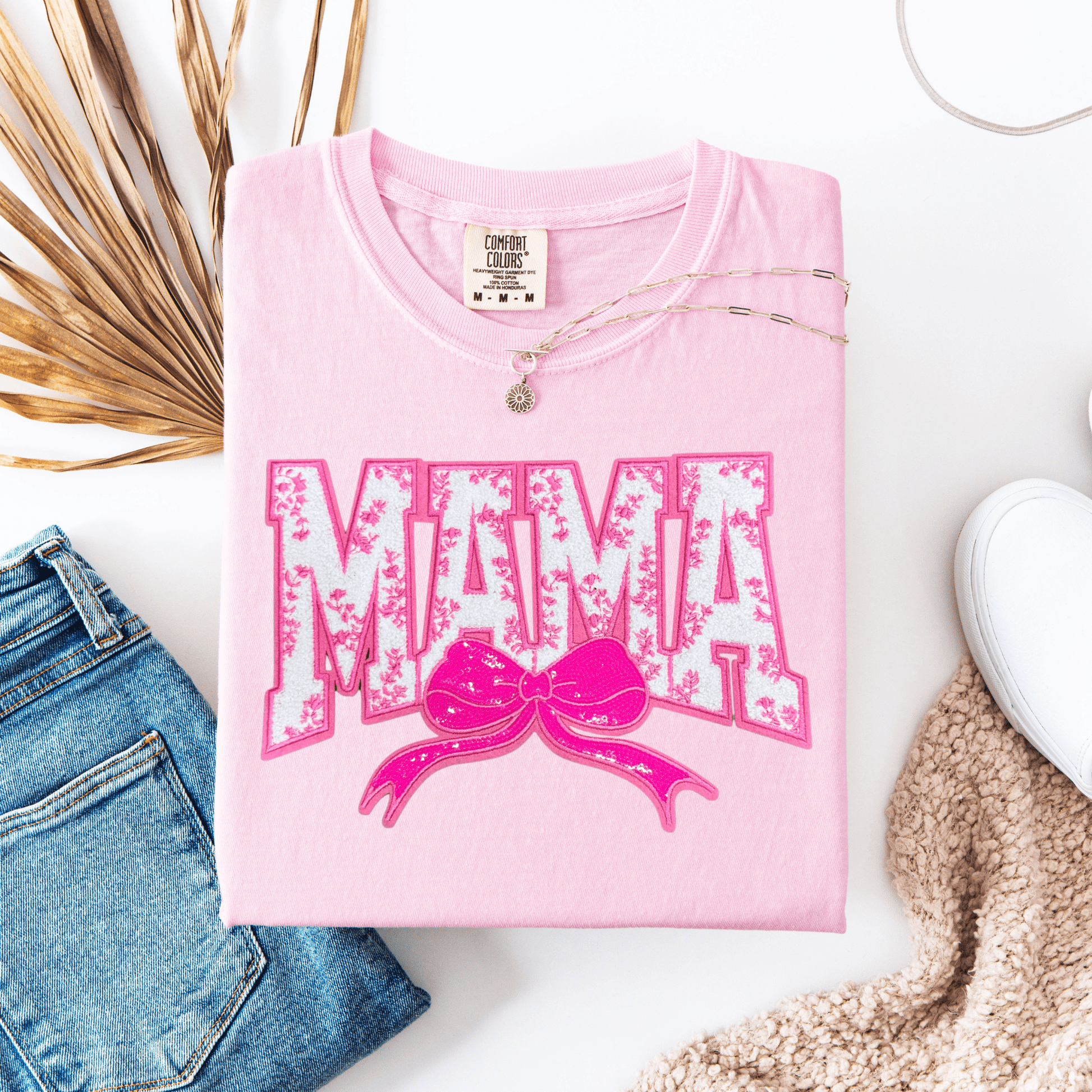 Envy Stylz Wholesale Women - Apparel - Shirts - T-Shirts Mama (Pink) Chenille Patch Graphic Tee