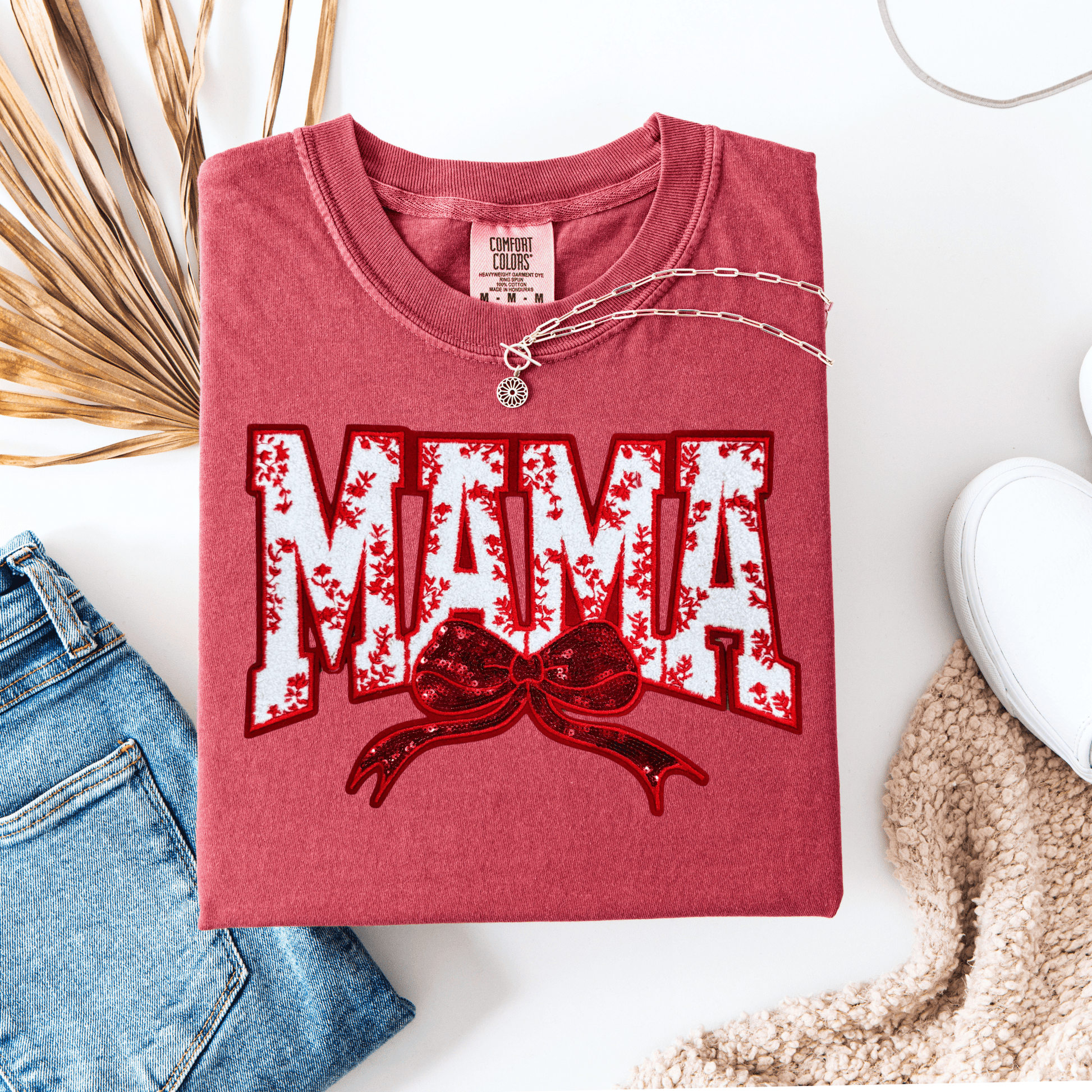 Envy Stylz Wholesale Women - Apparel - Shirts - T-Shirts Mama (Red) Chenille Patch Graphic Tee