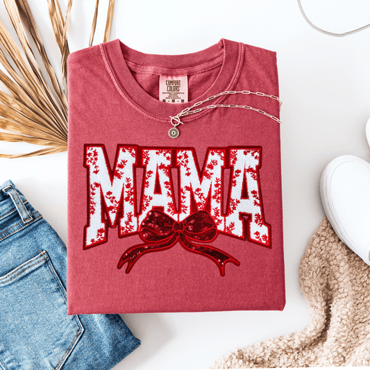 Envy Stylz Wholesale Women - Apparel - Shirts - T-Shirts Mama (Red) Chenille Patch Graphic Tee