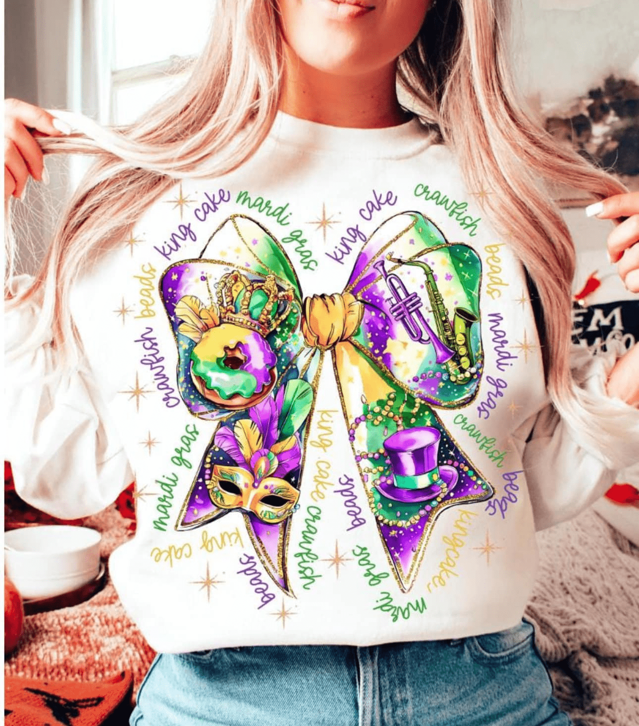 Envy Stylz Wholesale Women - Apparel - Shirts - T-Shirts Mardi Gras Bow Graphic Tee