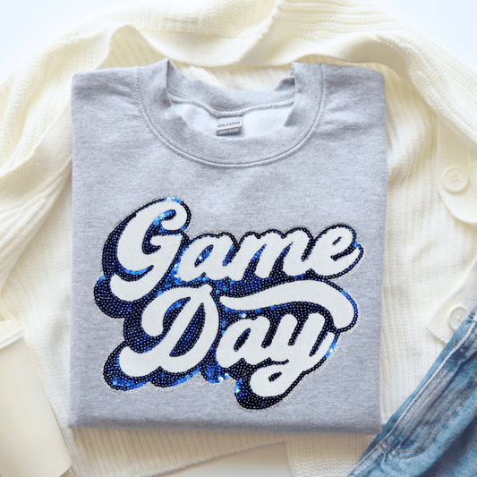 Envy Stylz Wholesale Women - Apparel - Shirts - T-Shirts Navy Sequin Game Day Patch Sweatshirt