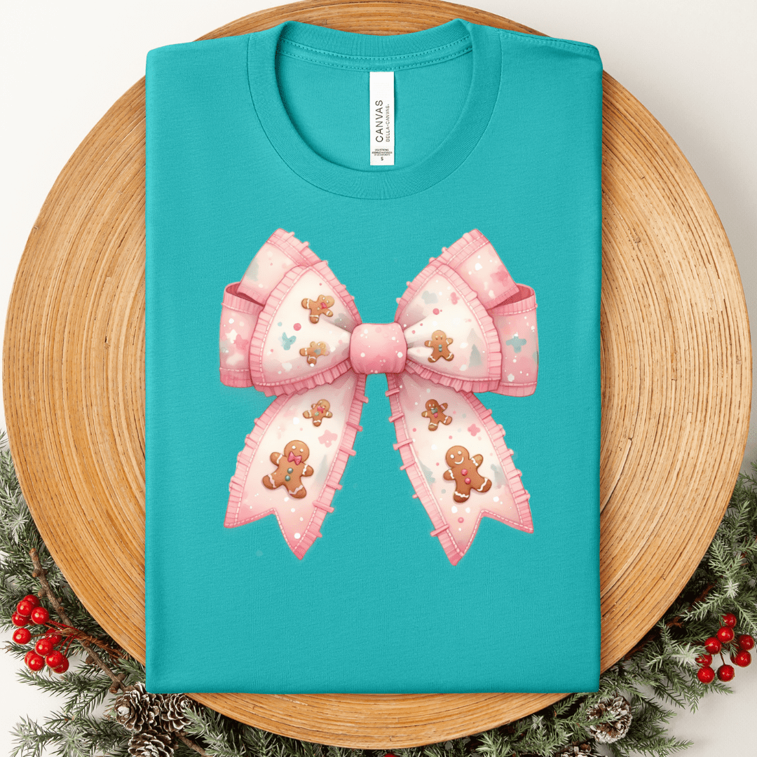 Envy Stylz Wholesale Women - Apparel - Shirts - T-Shirts Pink Gingerbread Bow Graphic Tee