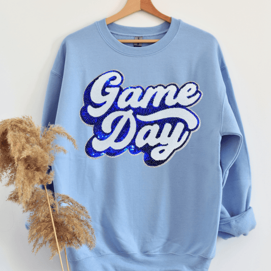 Envy Stylz Wholesale Women - Apparel - Shirts - T-Shirts Royal Blue Sequin Game Day Patch Sweatshirt