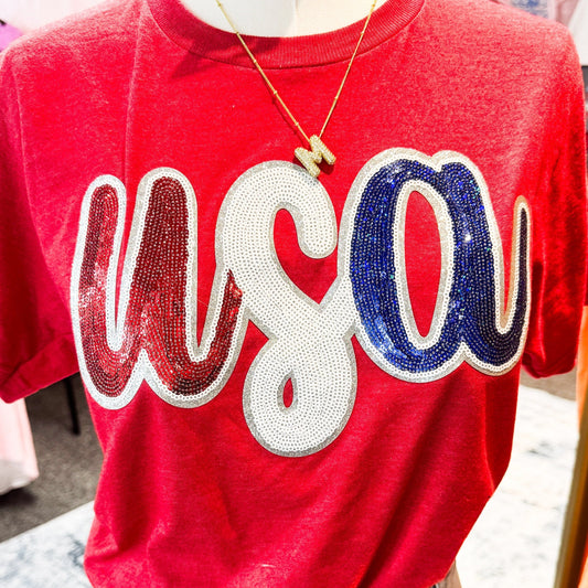 Envy Stylz Wholesale Women - Apparel - Shirts - T-Shirts Sequin USA Graphic Tee