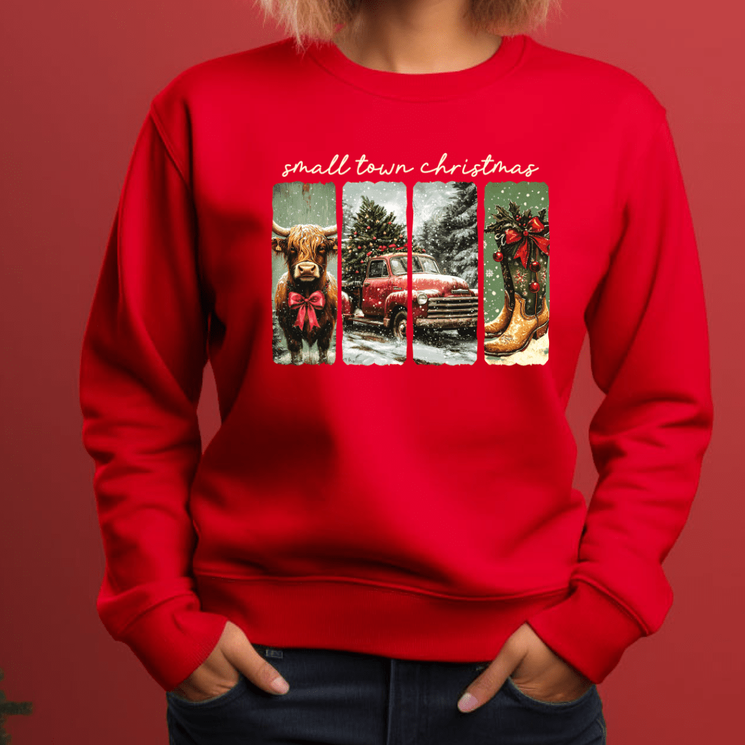 Envy Stylz Wholesale Women - Apparel - Shirts - T-Shirts Small Town Christmas Highland Cow Sweatshirt