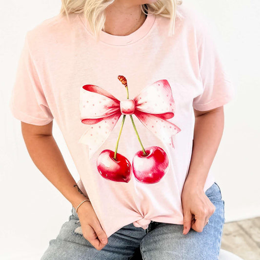 Envy Stylz Wholesale Women - Apparel - Shirts - T-Shirts Watercolor Cherries Bow Graphic Tee