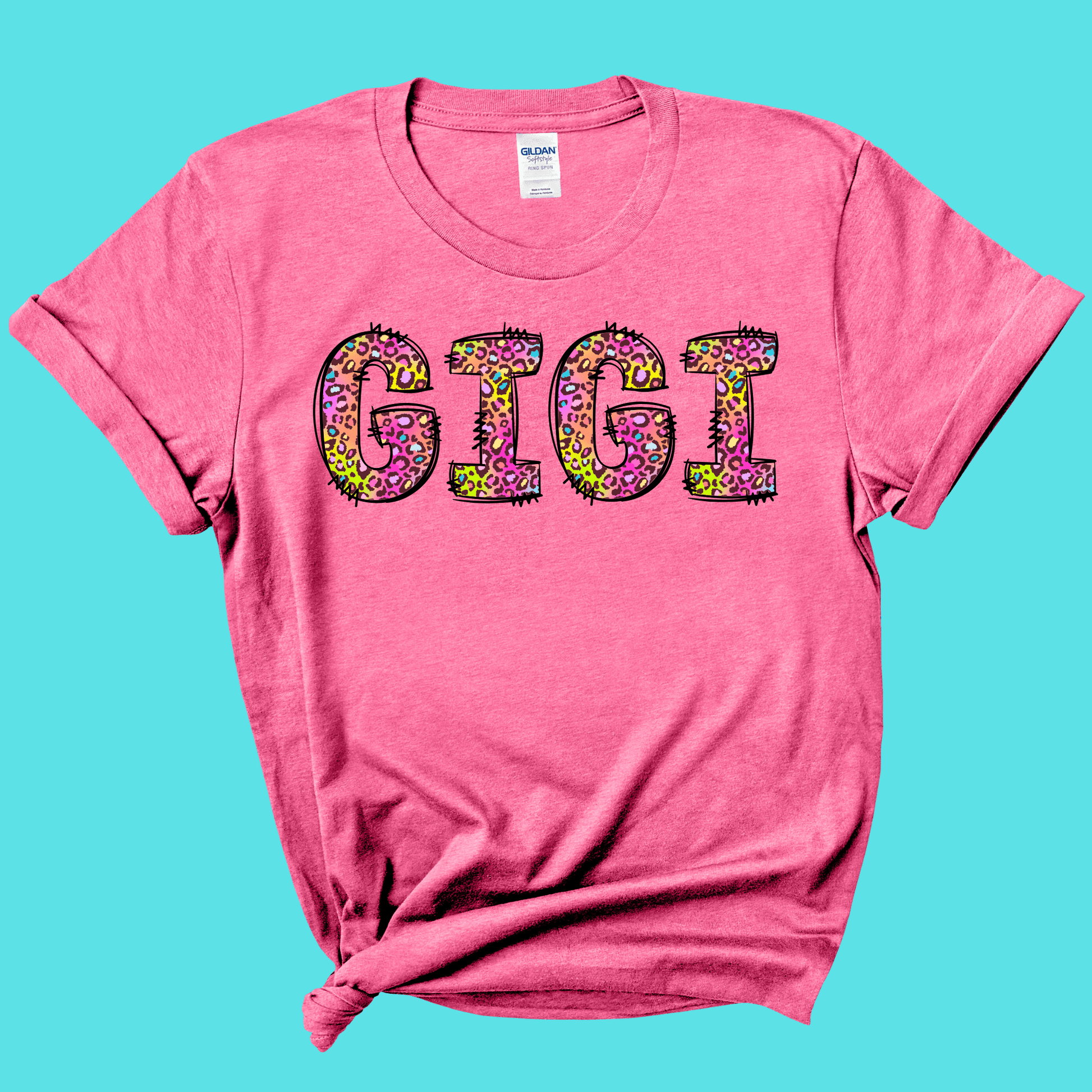 FestiviTees Apparel & Accessories > Clothing > Shirts & Tops Gigi Rainbow Leopard Graphic Tee