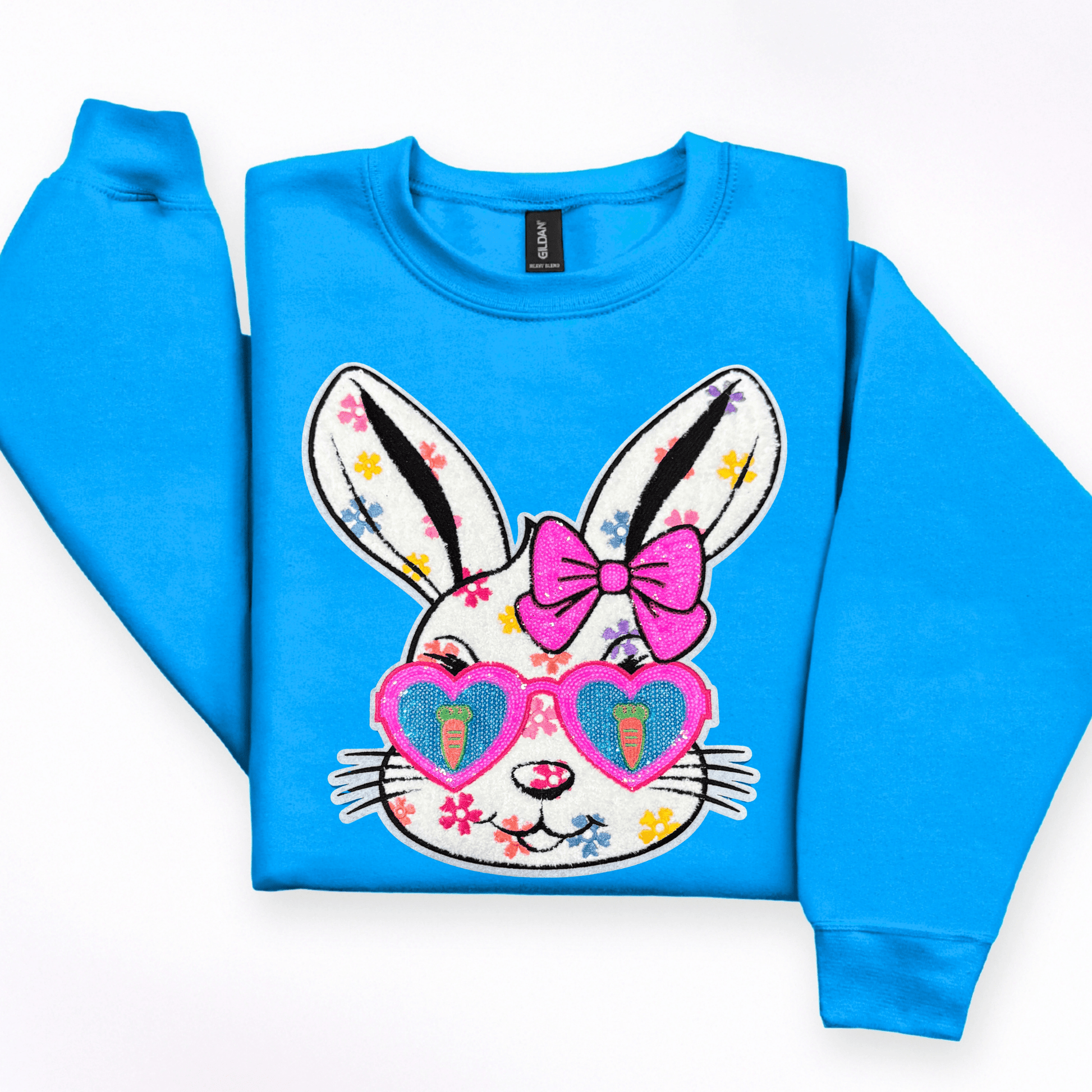 FestiviTees Sunglasses Bunny Chenille Patch Sweatshirt