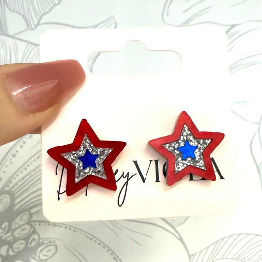 FestiviTees Women - Accessories - Earrings Red, White & Blue Star Stud Earrings