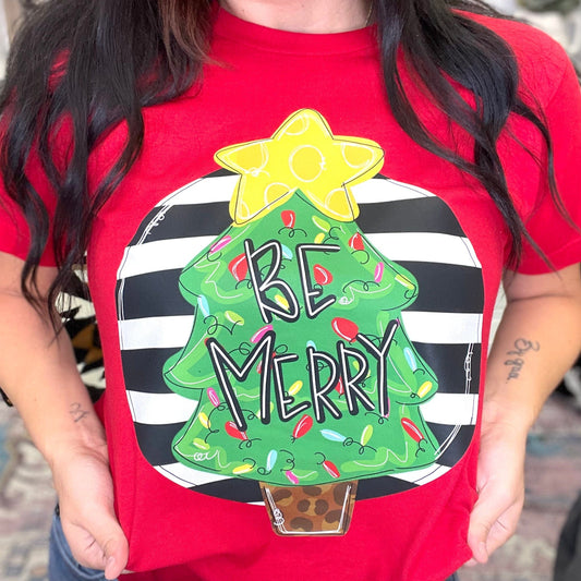 FestiviTees Women - Apparel - Shirts - T-Shirts Be Merry Striped Graphic Tee