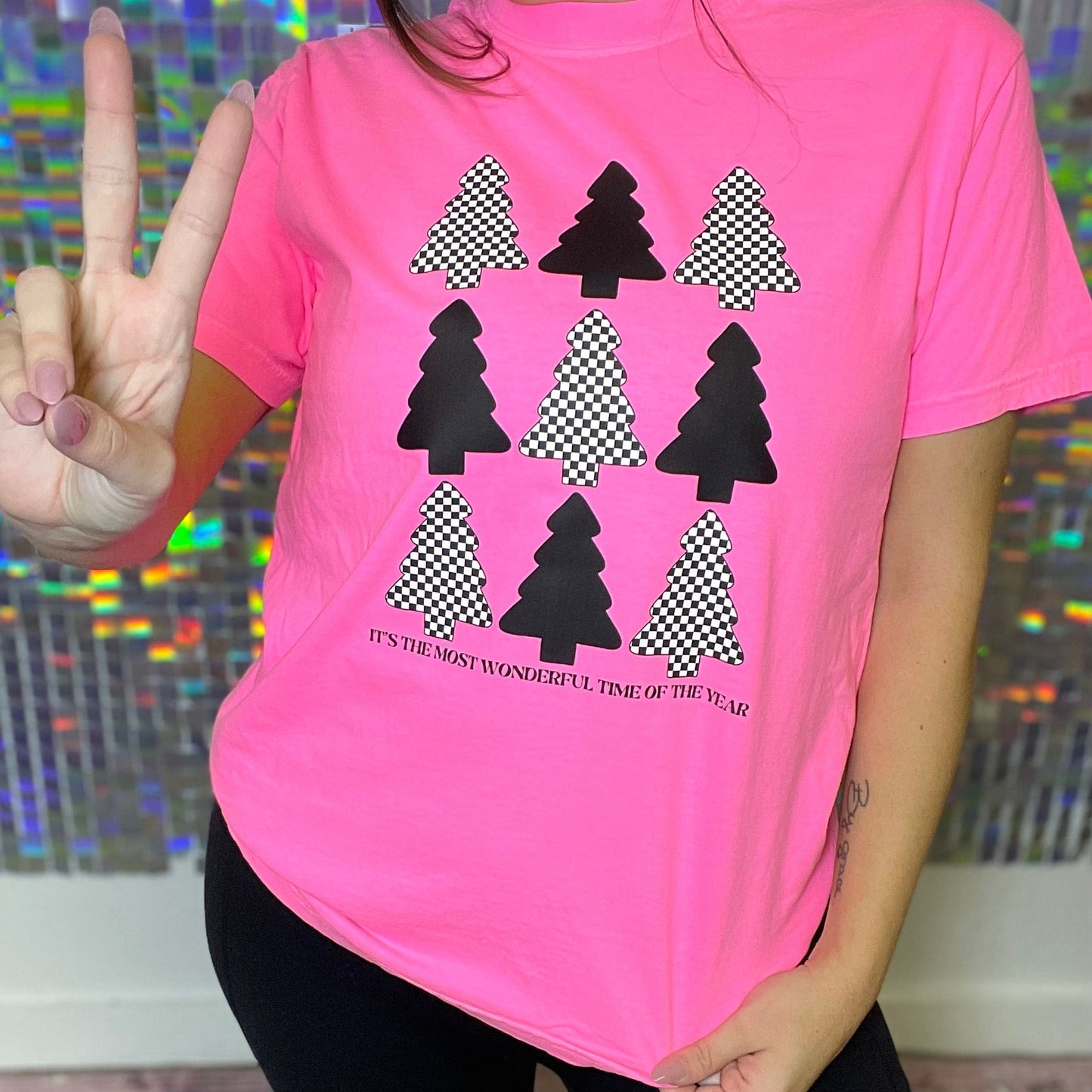 FestiviTees Women - Apparel - Shirts - T-Shirts Black And Checkered Trees Graphic Tee