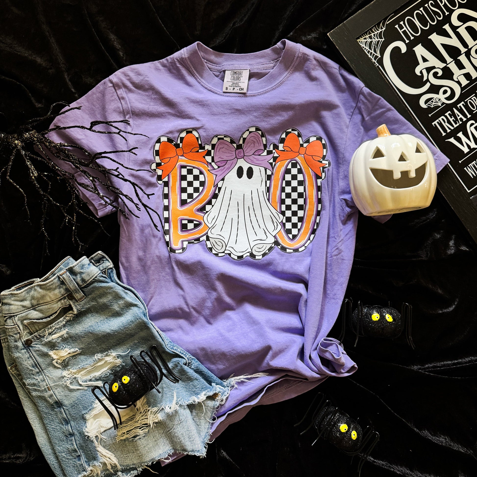 FestiviTees Women - Apparel - Shirts - T-Shirts Boo Checker Ghost Soft Graphic Tee