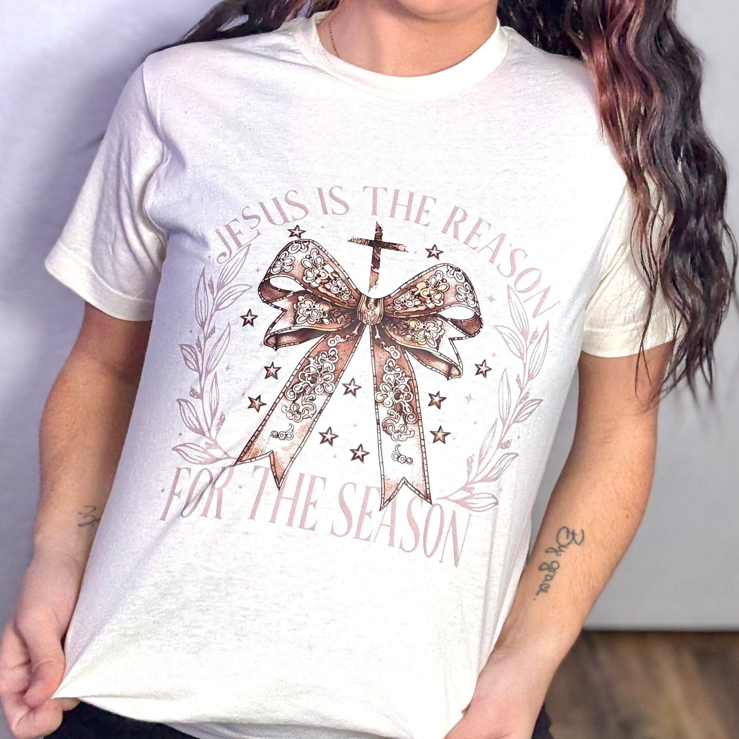 FestiviTees Women - Apparel - Shirts - T-Shirts Bow Leaf Jesus Is The Reason Graphic Tee