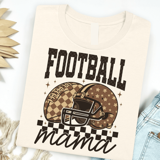 FestiviTees Women - Apparel - Shirts - T-Shirts Brown Checkered Football Mama Graphic Tee