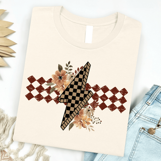 FestiviTees Women - Apparel - Shirts - T-Shirts Checkered Floral Bolt Graphic Tee