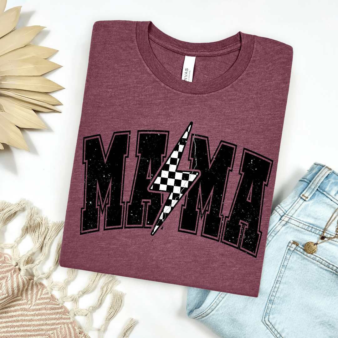 FestiviTees Women - Apparel - Shirts - T-Shirts Checkered Lightning Bolt Mama Graphic Tee