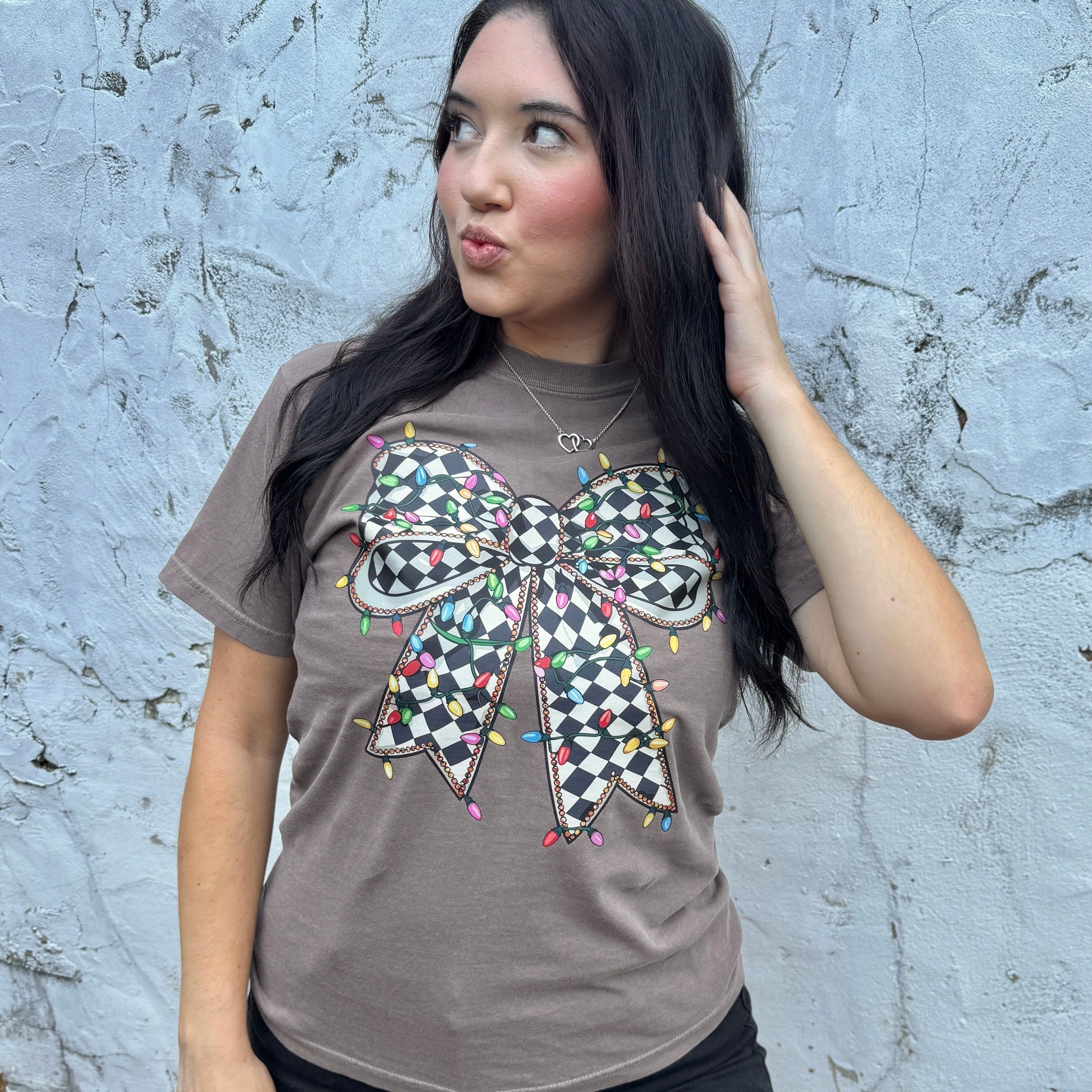 FestiviTees Women - Apparel - Shirts - T-Shirts Christmas Lights Bow  Graphic Tee