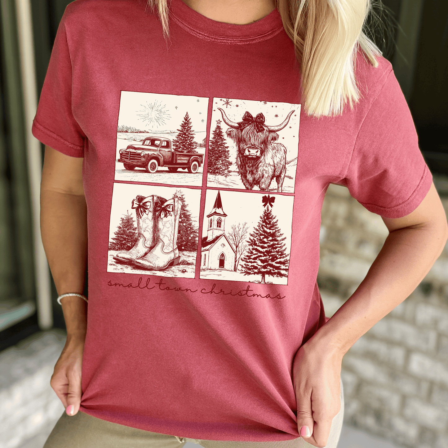 FestiviTees Women - Apparel - Shirts - T-Shirts Country Small Town Christmas Graphic Tee