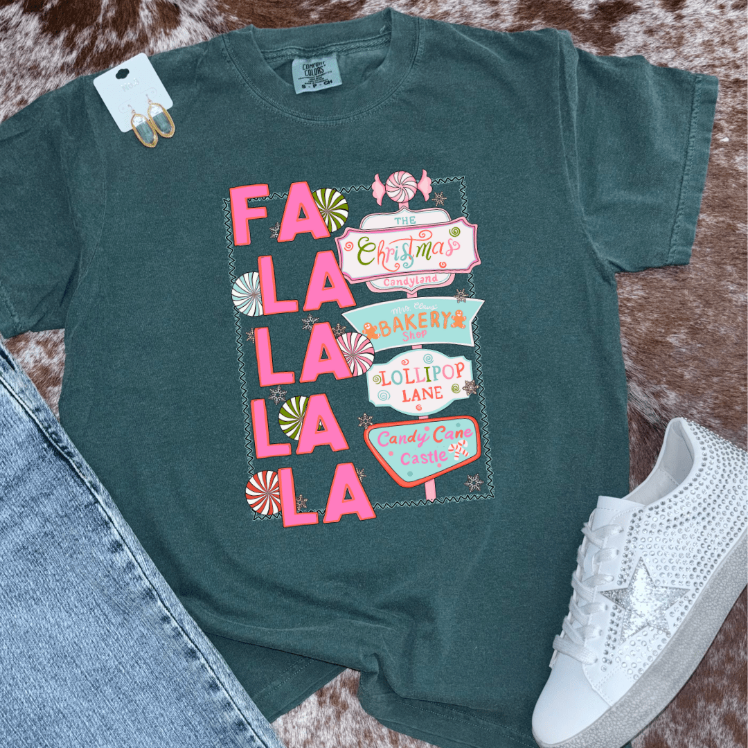FestiviTees Women - Apparel - Shirts - T-Shirts Fa La La Candy Signs Graphic Tee