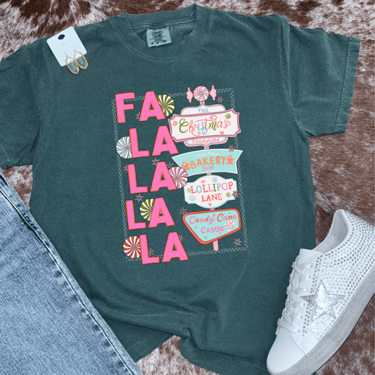 FestiviTees Women - Apparel - Shirts - T-Shirts Fa La La Candy Signs Graphic Tee