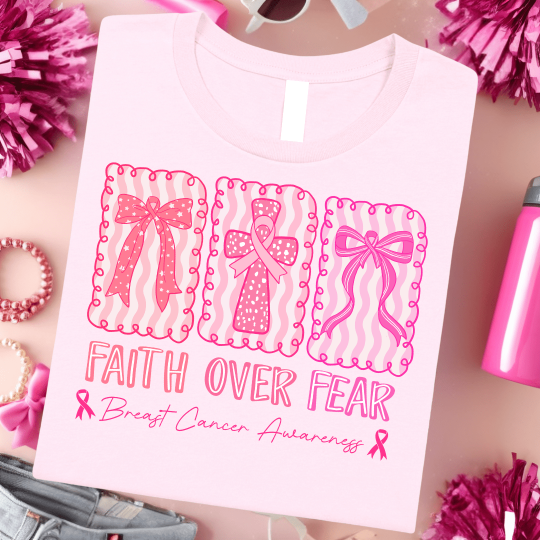 FestiviTees Women - Apparel - Shirts - T-Shirts Faith Over Fear Breast Cancer Graphic Tee